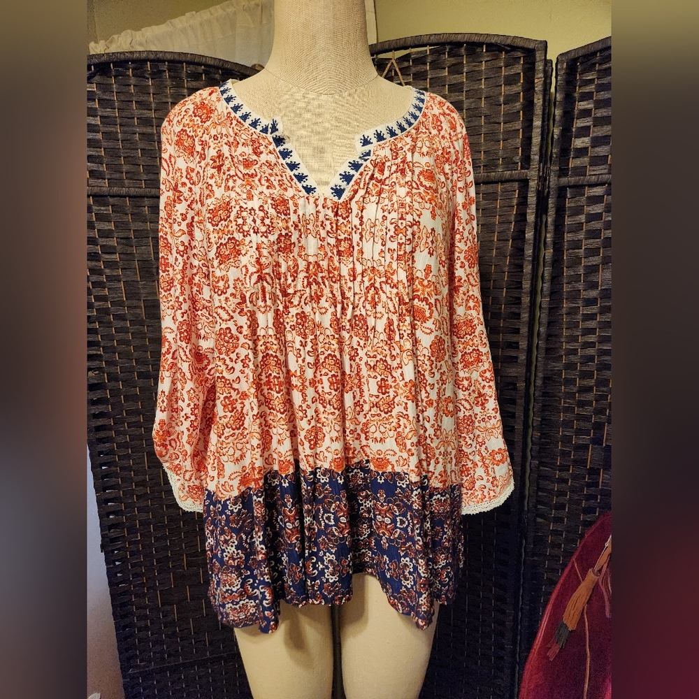Vintage America Red and Blue Floral Blouse